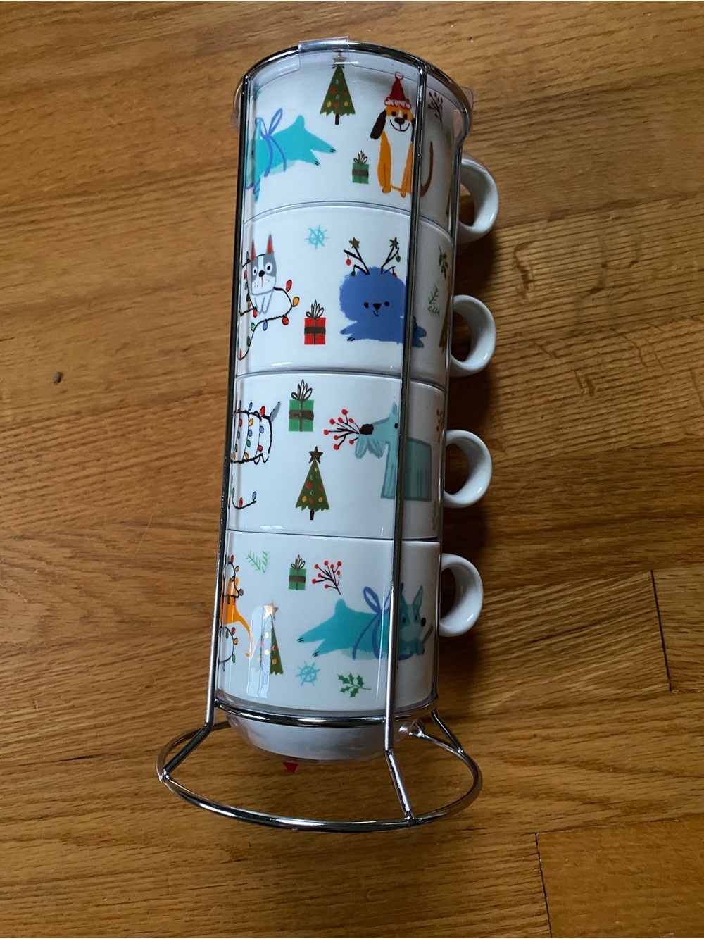 Stackable White Holiday Animal Espresso Cup Set with Stand